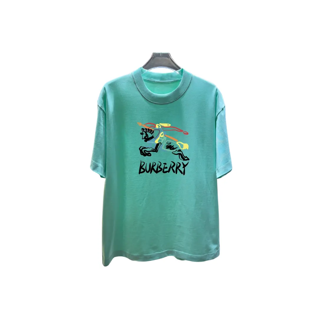 Burberry Equestrian Knight Design Cotton T Shirt Teal
