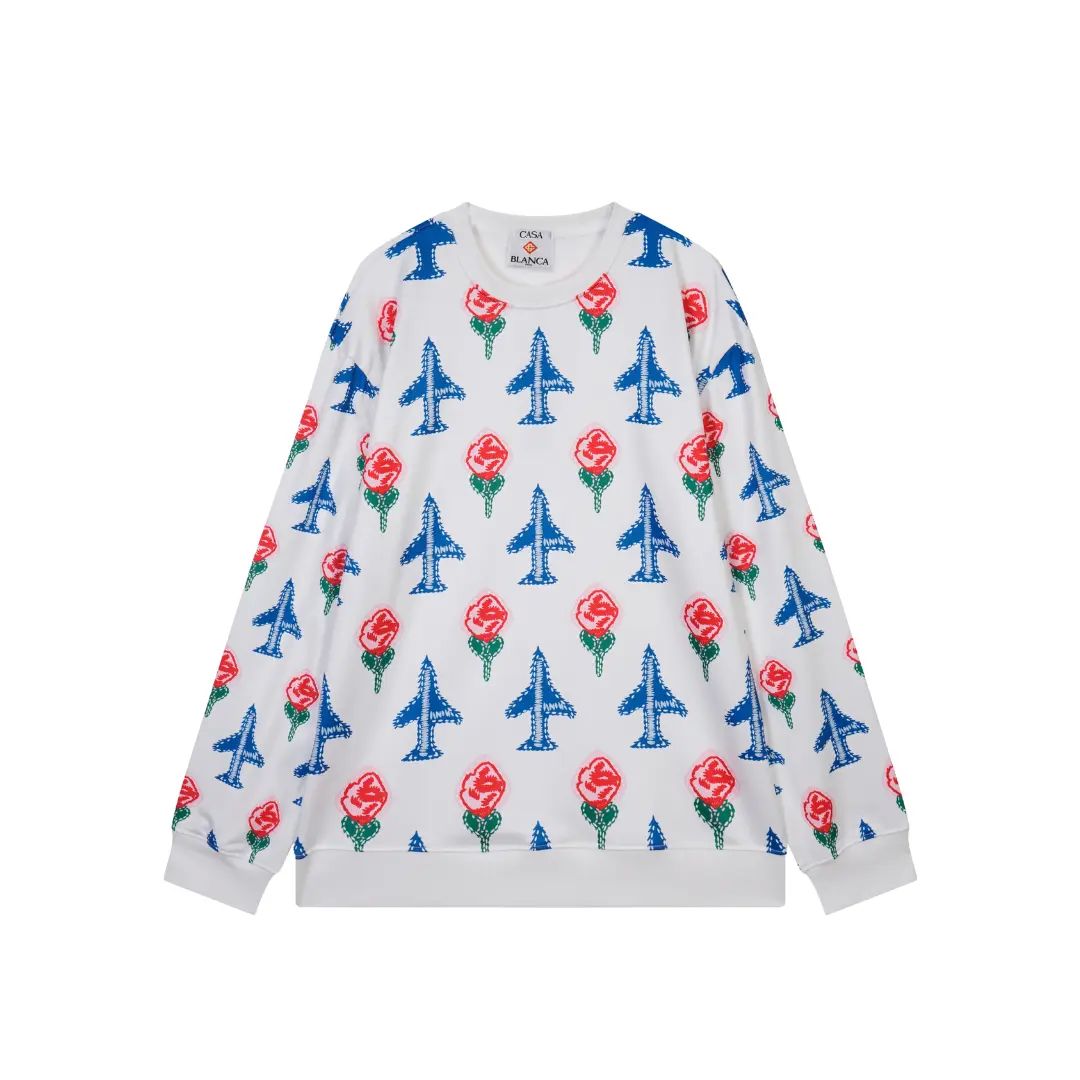 Casablanca Intarsia Knit Rose Plane Argyle Pattern Sweatshirt