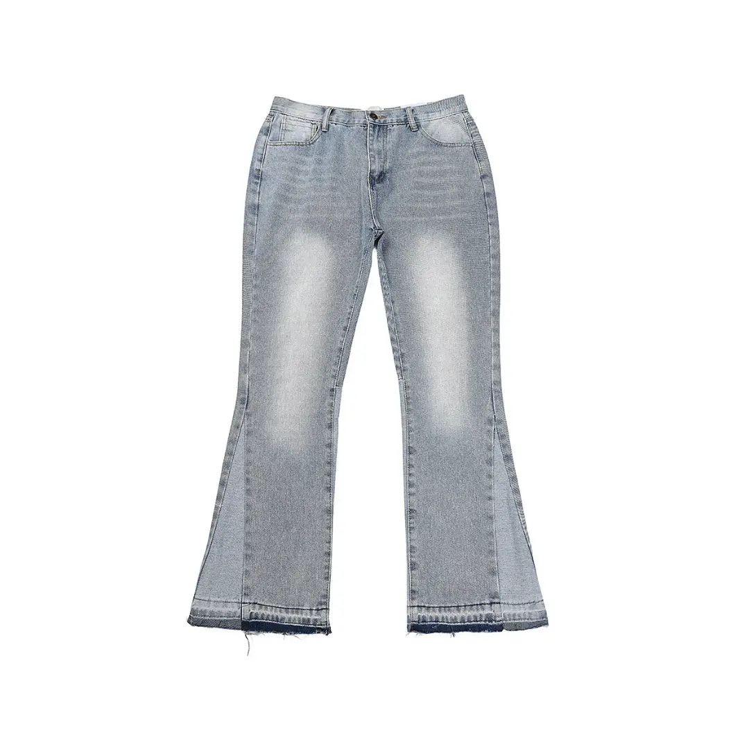Gallery Dept. White With Faded Gray Flared Jeans Frayed Hem