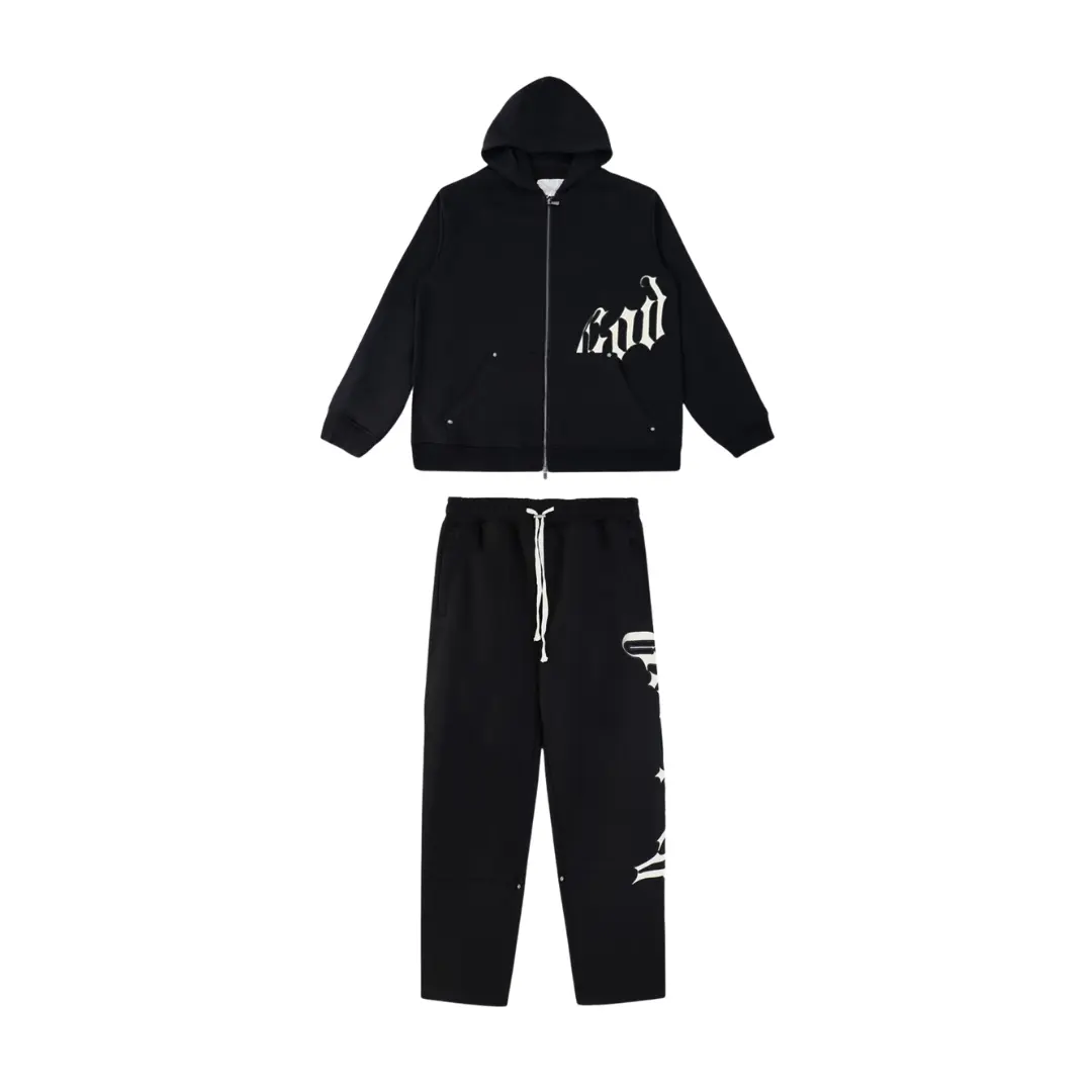 Fear Of God ESSENTIALS Tracksuit Set Black With White Logo