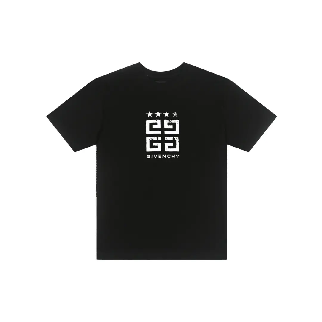 Givenchy T Shirt Black With Monogram Logo Star Embosed