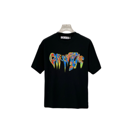 Off-White Print Neon Effect Logo T Shirt Black