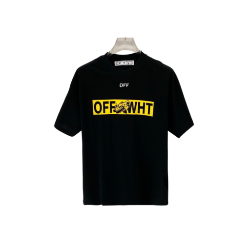 Off-White Yellow Graphic Design T Shirt Black