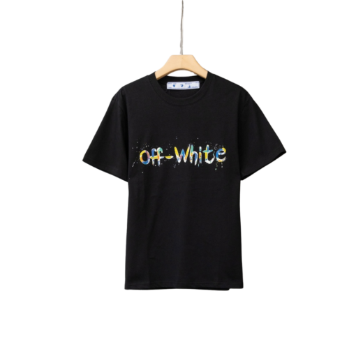 Off-White T Shirt Black With Paint Effect Logo