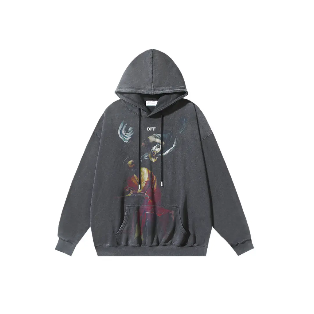 Off-White Light Gray Hoodie With Graphic Design