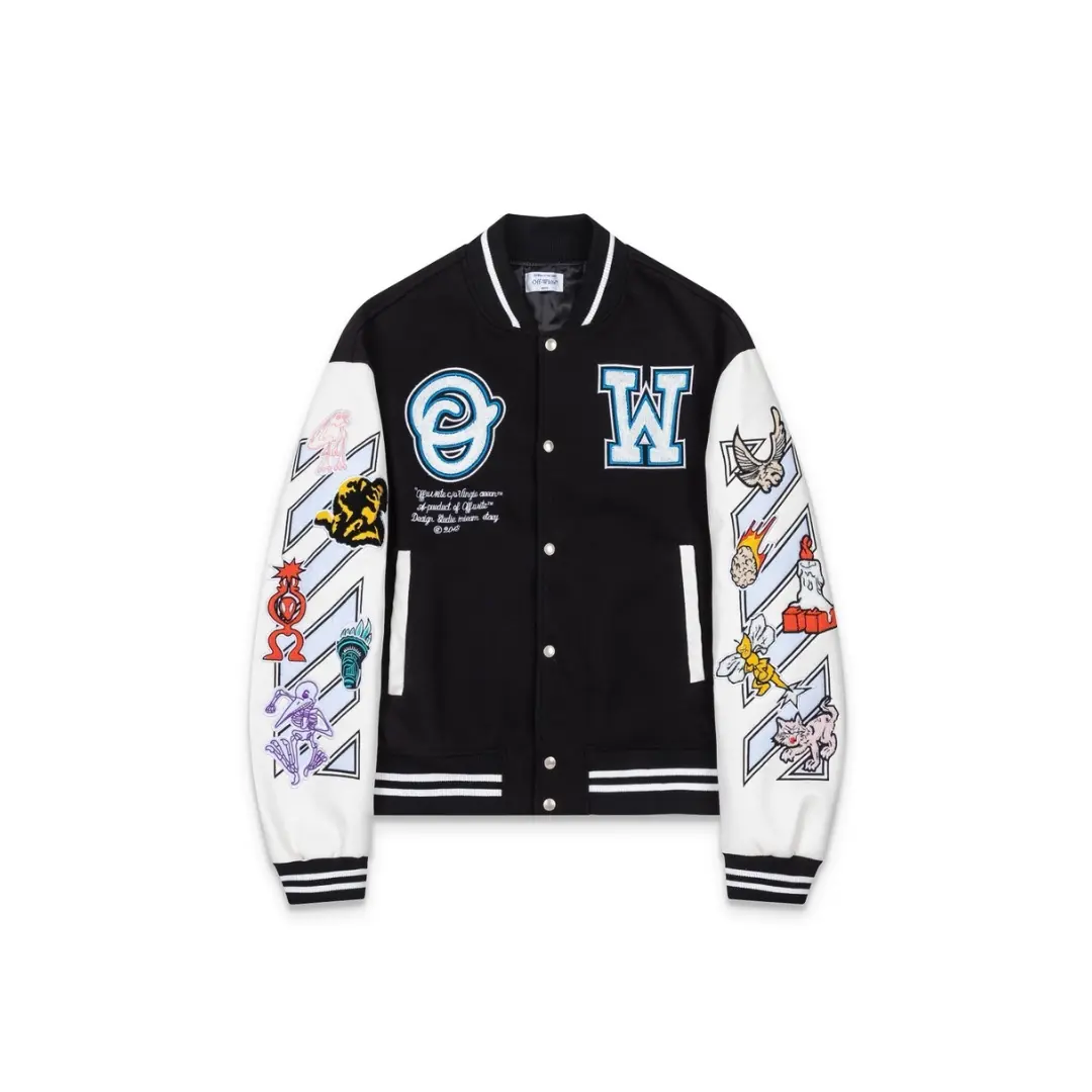 Off-White Varsity Jacket Black With Design Printed