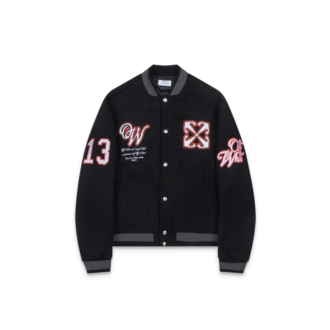 Off-White Varsity Jacket Black With Red Monogram