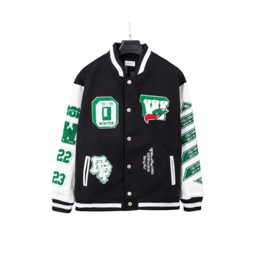Off-White Varsity Jacket Black With Green Design