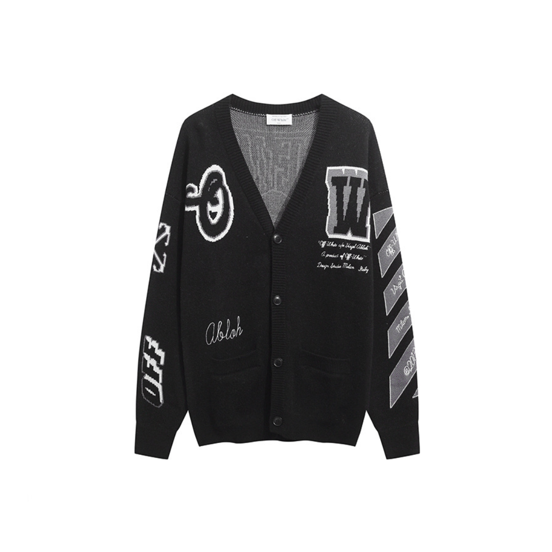 Off-White Moon Varsity Knit Cardigan Black