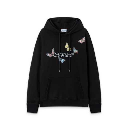 Off-White Hoodie All Black With Logo With Butterfly Print