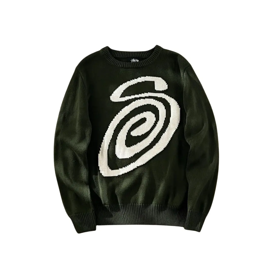 Stussy Curly S Sweater Army Green Knitwear