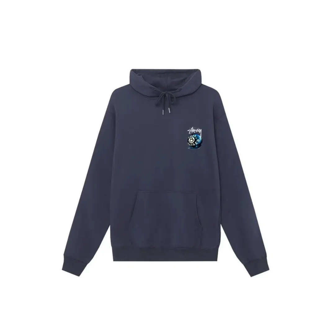 Stussy 8 Ball Logo Cotton Hoodie Navy Blue