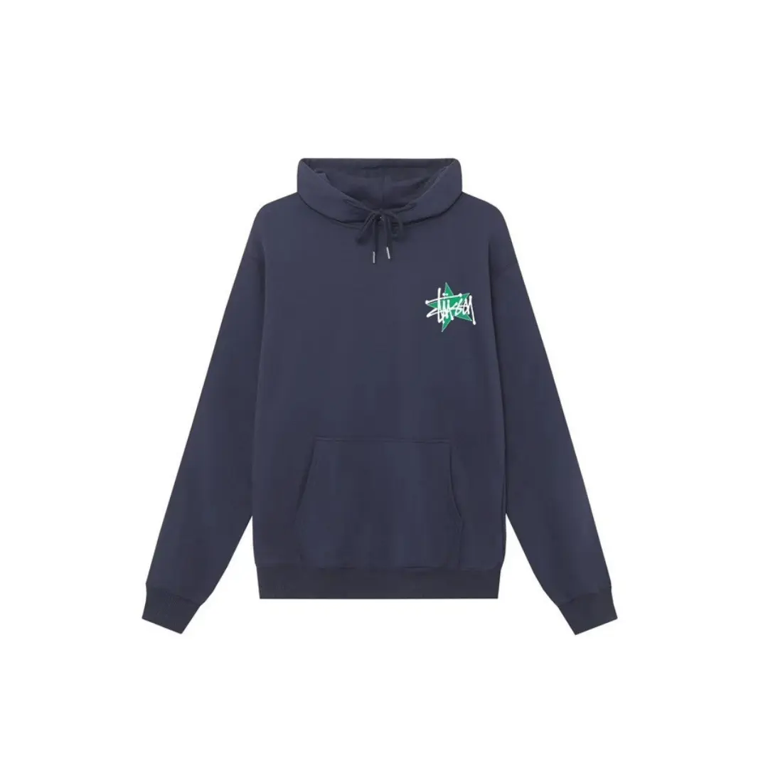Stussy Star Pigment Dyed Cotton Hoodie Navy Blue