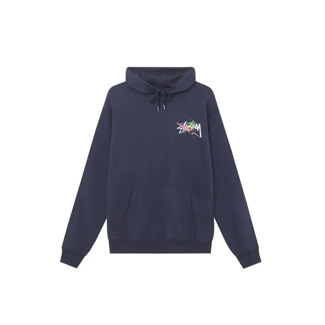 Stussy Basic Multicolour Logo Cotton Hoodie Navy Blue