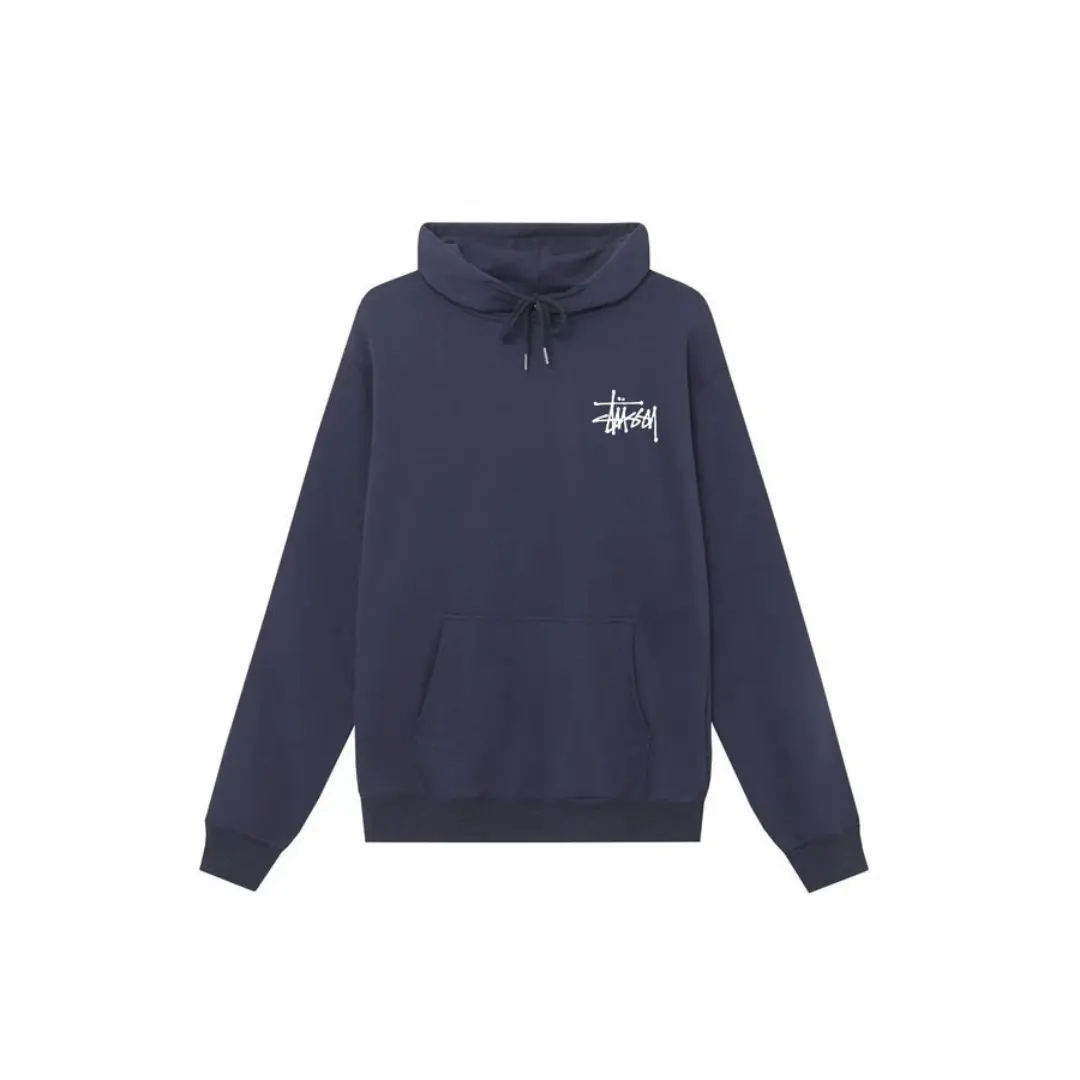 Stussy Basic Hoodie Navy Blue With White Logo