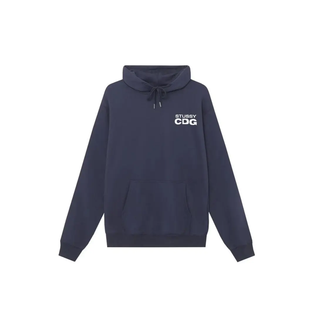 Stussy CDG Logo Hoodie Navy Blue