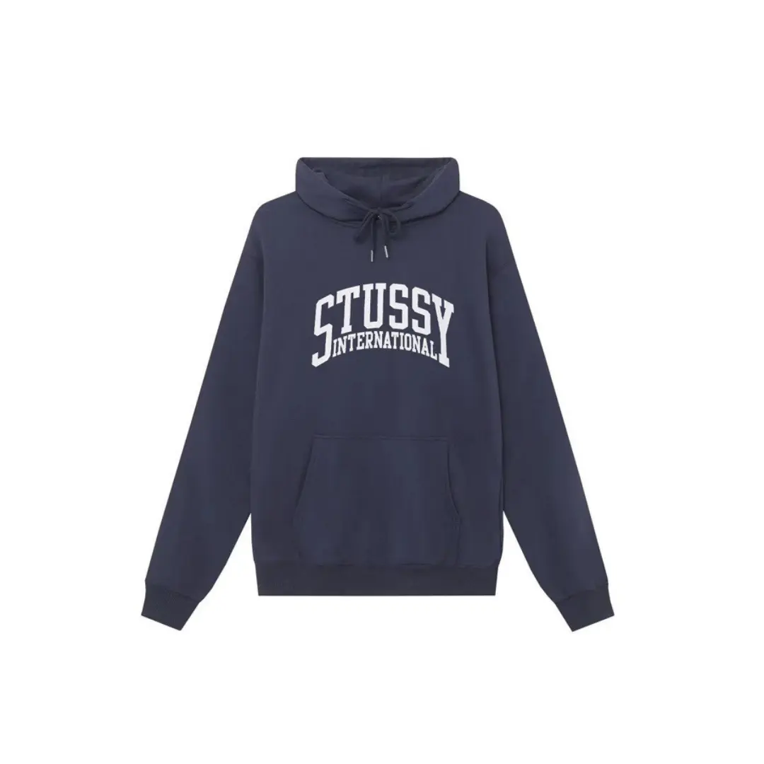 Stussy Logo Printed Hoodie Navy Blue