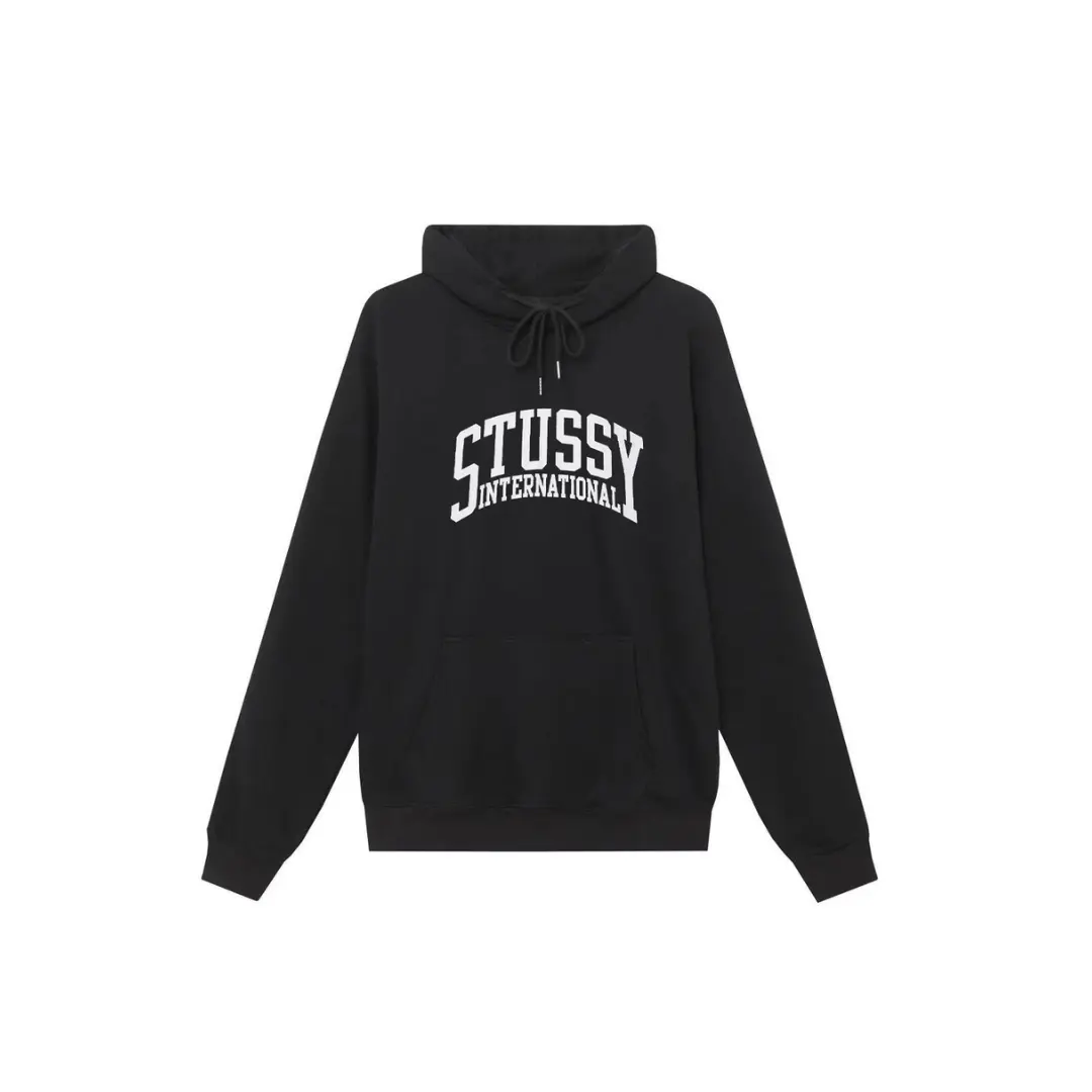 Stussy Logo Printed Hoodie Black