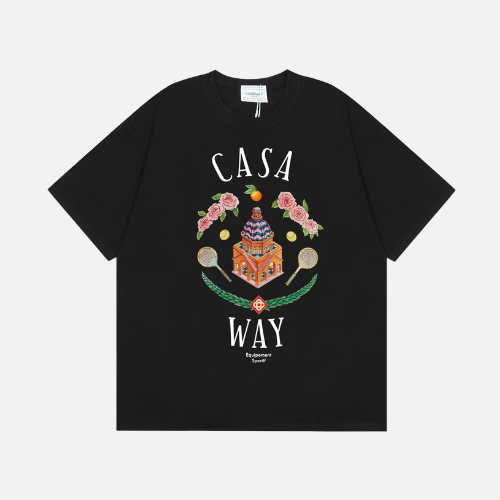 Casablanca Casa Way Printed Organic Cotton T-shirt Black