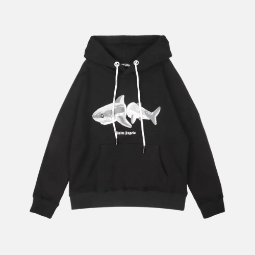 Hoodie Palm Angels Black And White Shark Logo