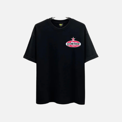 Corteiz Motor Heavyweight Tee Black With A Red And White Logo