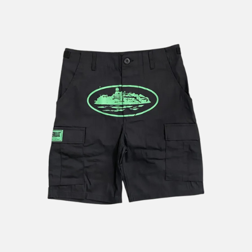 Corteiz Guerillaz Cargo Shorts Black With Green