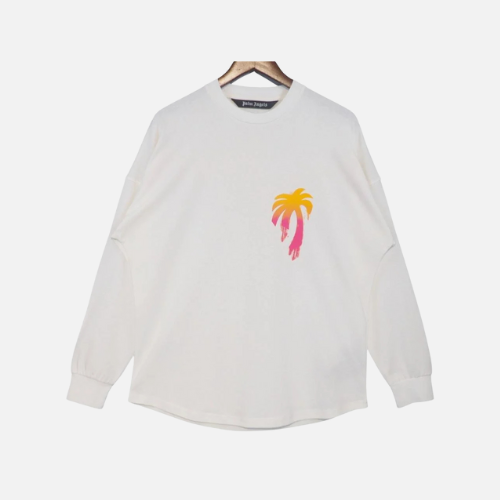 Palm Angels Sprayed Palm Logo Long-Sleeved S-shirt White