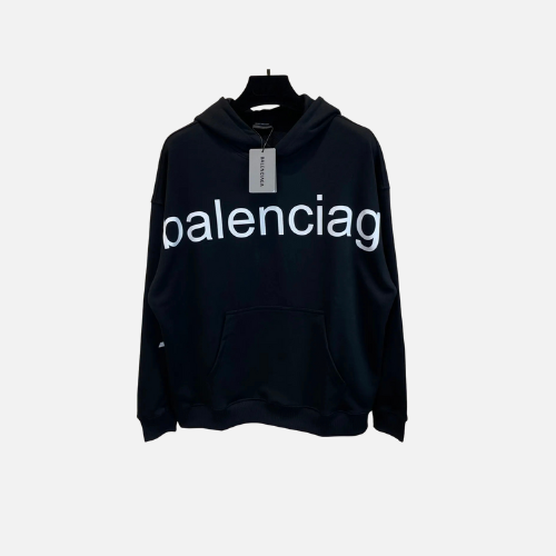 Hoodie Full Black White Logo Balenciaga