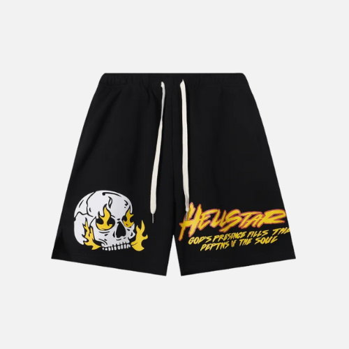 Hellstar Angry Skull Print Logo Black Shorts