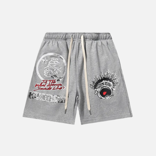 Hellstar Records Funny Smiley Face Shorts Grey
