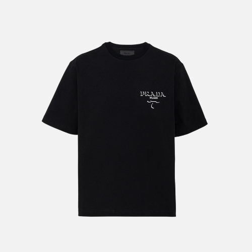 Prada Raised Logo Round-Neck Oversized T-Shirt Black