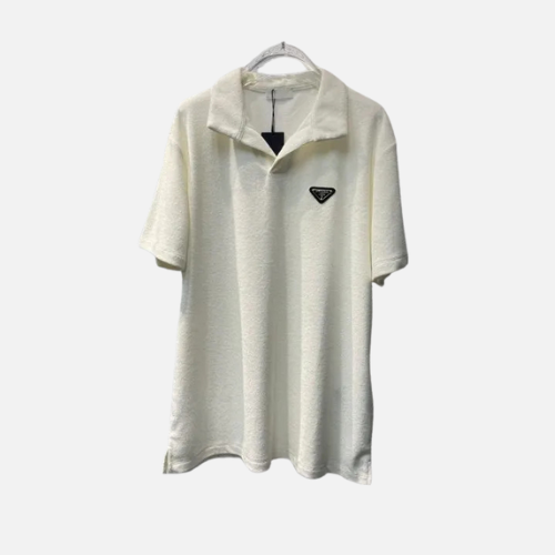 Prada Men's White Terry Towelling Polo Shirt