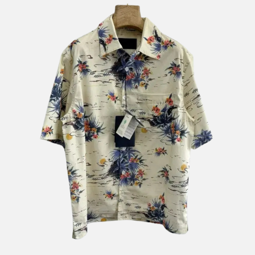 Prada Hawaii Print Bowling Shirt Yellow