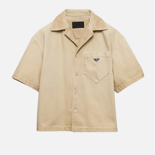 Prada Short-Sleeved Shirt Worn Bull-Denim, Color Natural