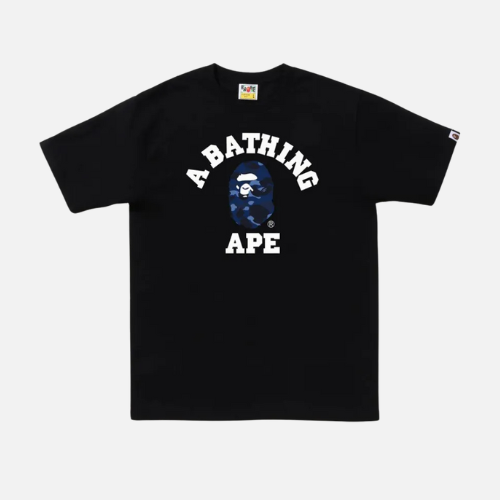 BAPE Color Camo College Tee Black With A Navy Blue Camouflage Pattern