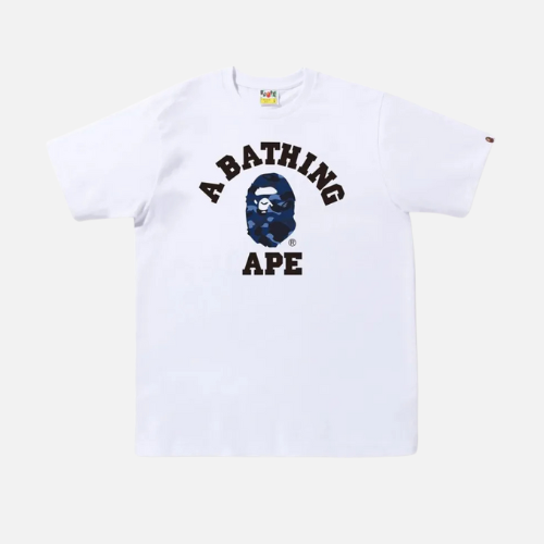 BAPE Color Camo College Tee White Cotton With A Blue Camouflage Ape Head Logo