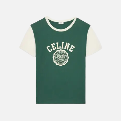 Celine Blason Regular T-Shirt Cotton Jersey With A Moss Green And Washed White Colorway