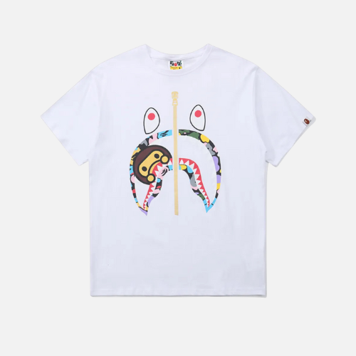 BAPE Multi Camo Milo Shark Tee White Cotton Jersey