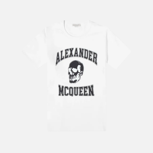Alexander McQueen Logo-Print Cotton T-shirt Featuring A Skull Graphic White