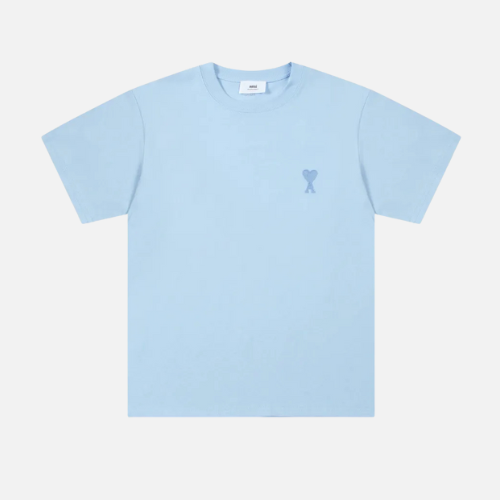 AMI Paris Tonal De Coeur Tee Sky Blue Cotton Jersey