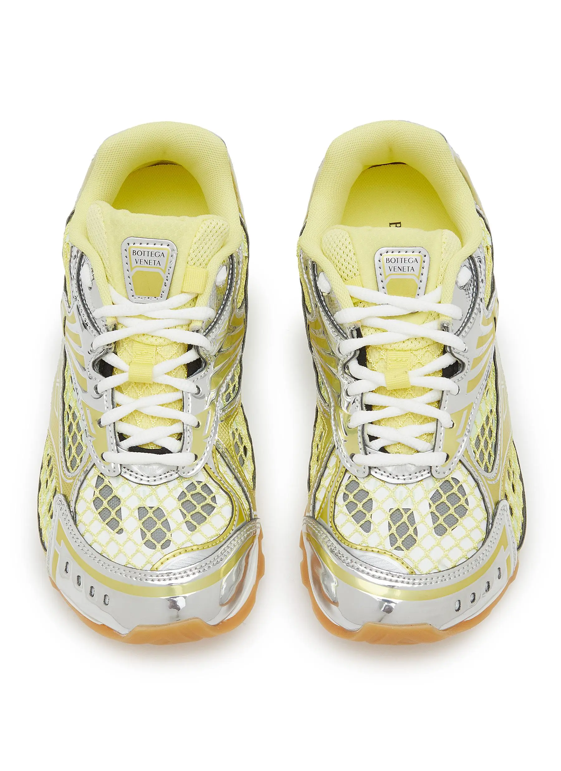 Bottega Veneta Orbit Sneakers – Silver and Yellow Technical Mesh Low-Tops - Imagen 2