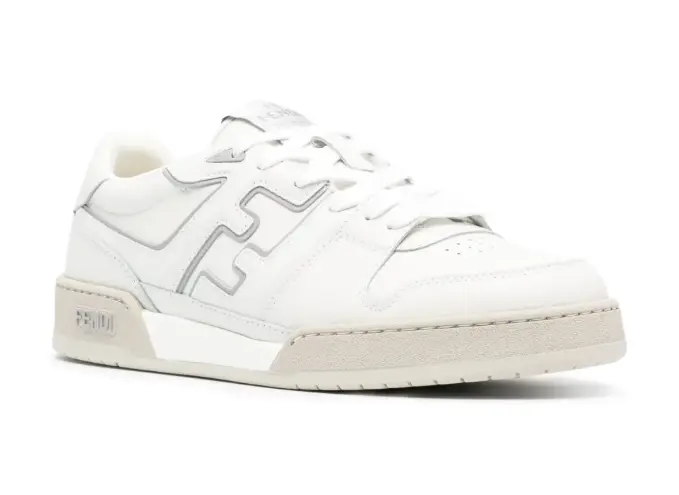 FENDI Match FF-appliqué leather sneaker chalk white - Imagen 2