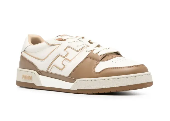 FENDI Match FF-appliqué leather sneaker light beige/brown - Imagen 2