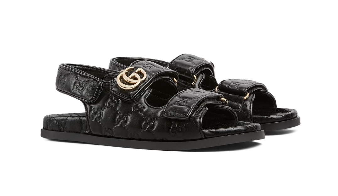 Gucci Sandal Dooble GG Black Leather - Imagen 2