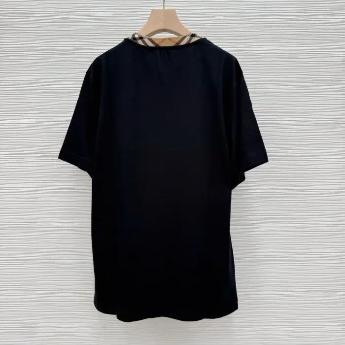 Check Trim Cotton T-shirt Black - Imagen 2