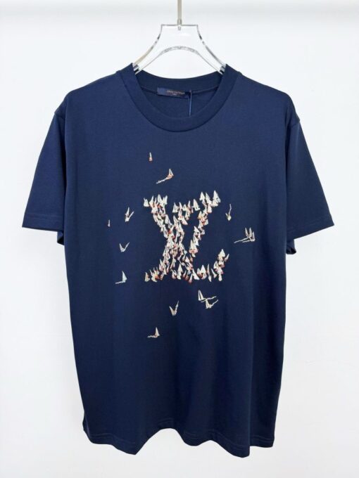 LV Embroidered Cotton T-Shirt Blue