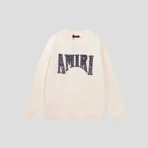 AMIRI Monogram Intarsia Crewneck Sweater Cream