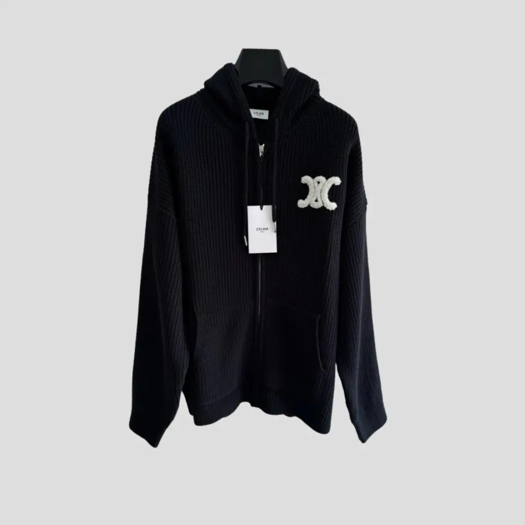 Celine Homme Logo-Appliquéd Ribbed Wool Jacket In Black