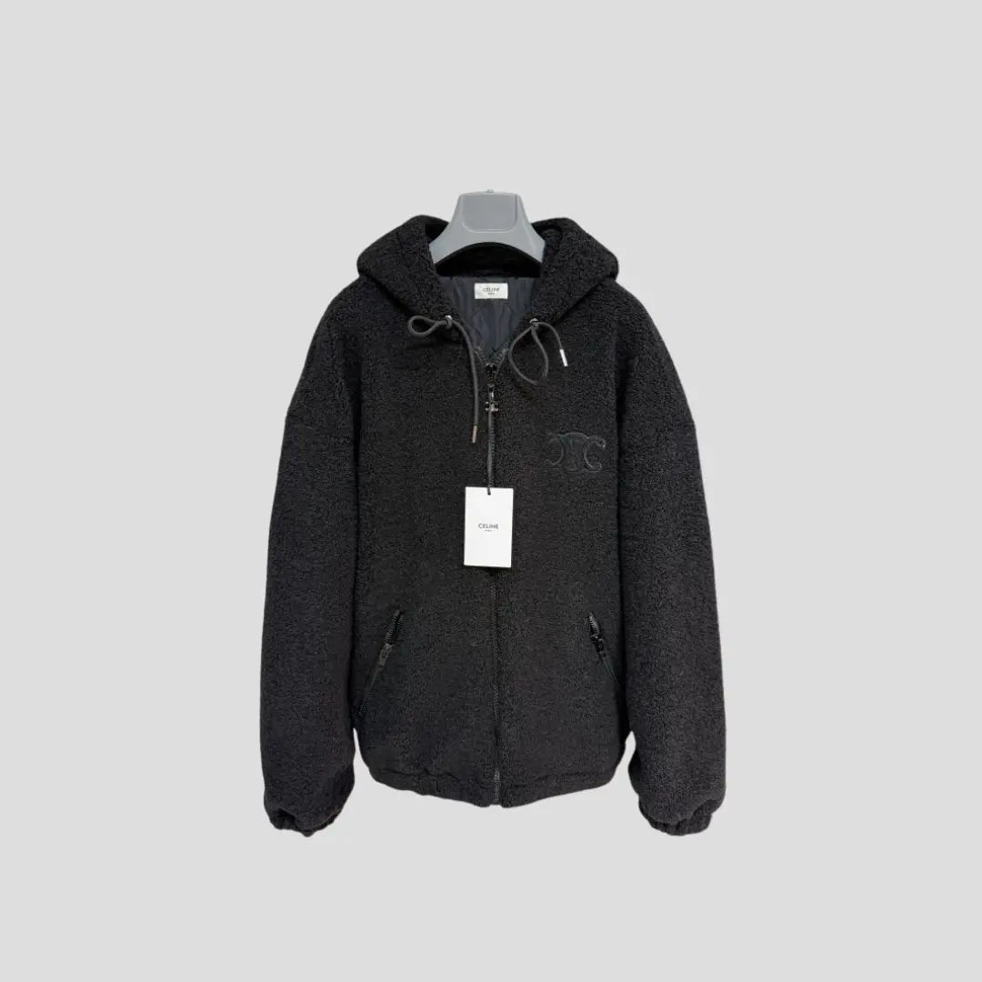 Celine Homme Logo-Embroidered Wool And Cotton-Blend Fleece Hooded Jacket