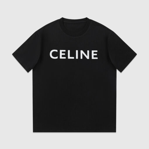 Celine Loose T-Shirt Cotton Jersey With A Screen Printed Logo Black And White